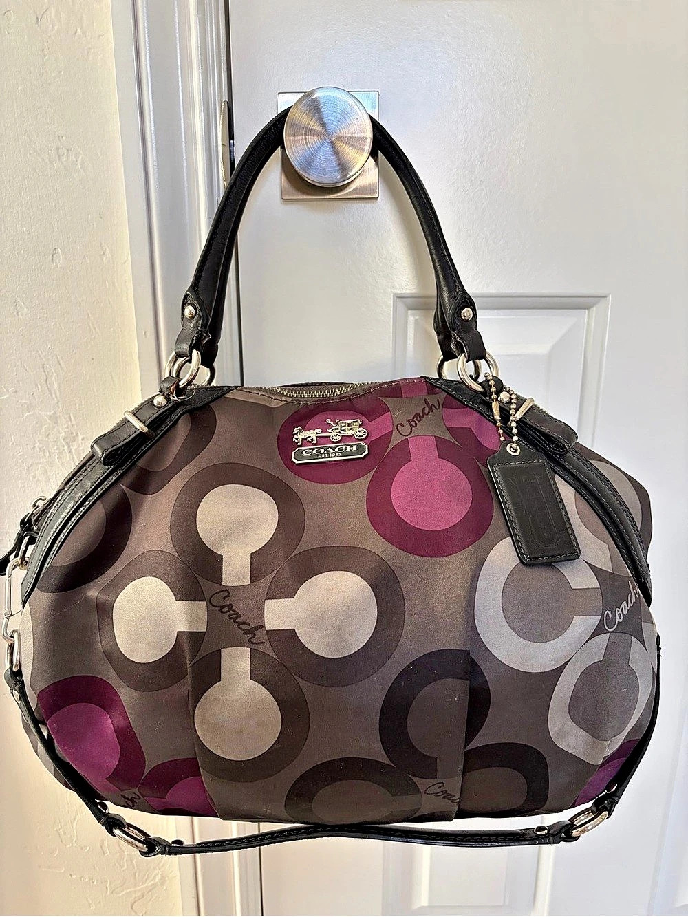 Coach Signature Op Art Shoulder Bag Op Art Shoulder Bag in Brown & Pink